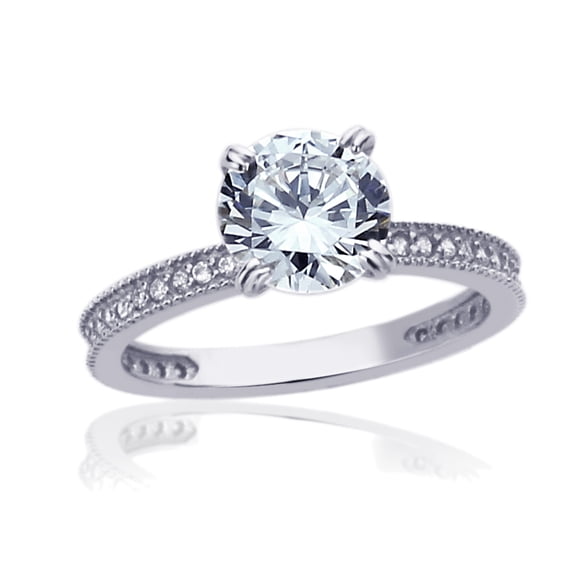 14K White Gold 1.5 Carat Round CZ Solitaire Wedding Engagement Ring (Size 5 to 9)
