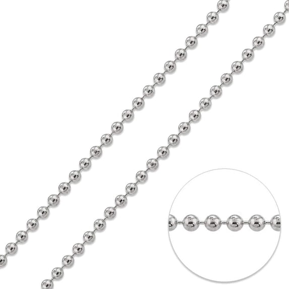 14K White Gold 1.5mm Ball Bead Chain, FREE Microfiber Cloth, High Polish Solid Pendant Mens Womens Necklace, Giorgio Bergamo 16