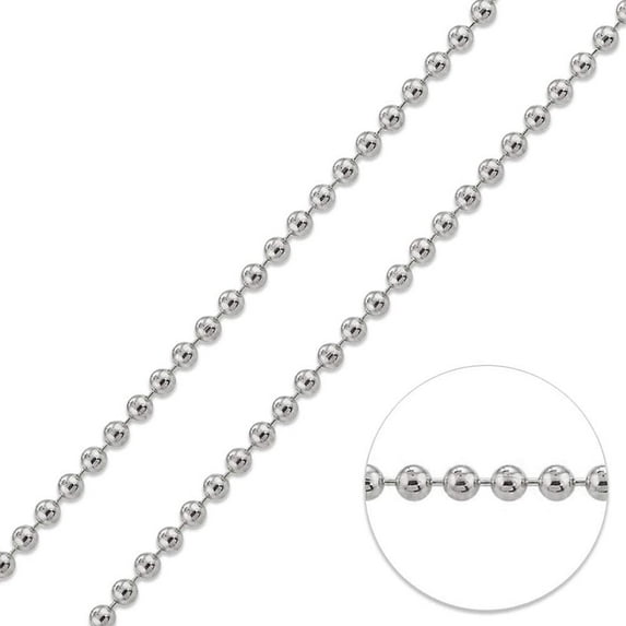 14K White Gold 1.5mm Ball Bead Chain, FREE Microfiber Cloth, High Polish Solid Pendant Mens Womens Necklace, Giorgio Bergamo 18