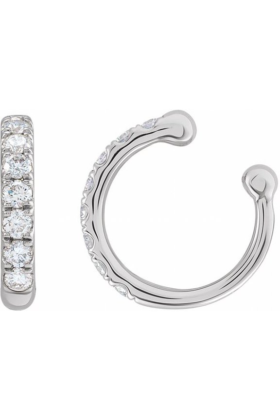 14K White Gold 1.6 Mm Round Polished 1/6 Ctw Natural Diamond Ear Cuff