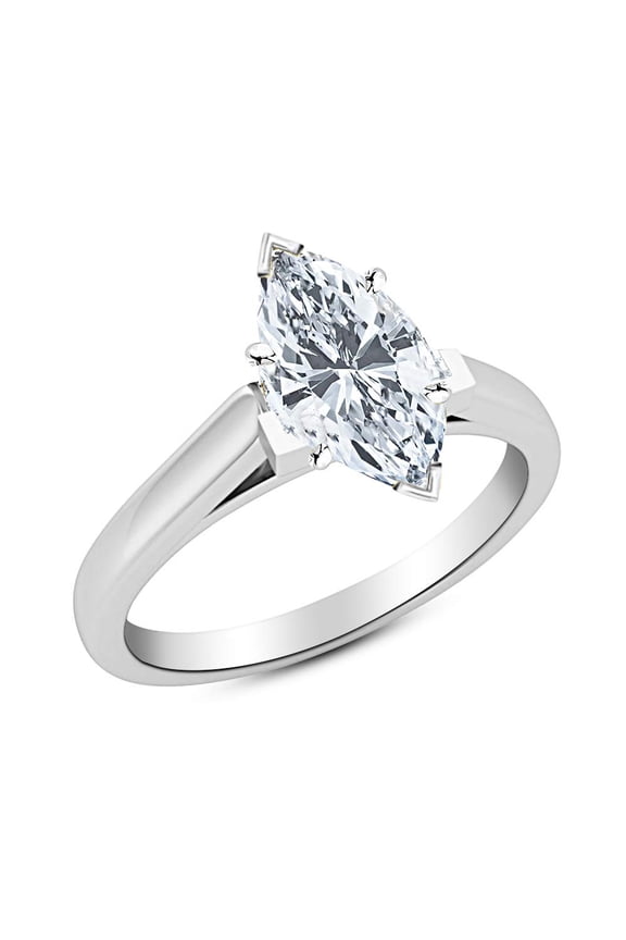 14K White Gold 1 Carat Lab Grown Solitaire Marquise Cut Cathedral IGI Certified Diamond Engagement Ring (1 Ct,H-I VS2-SI1