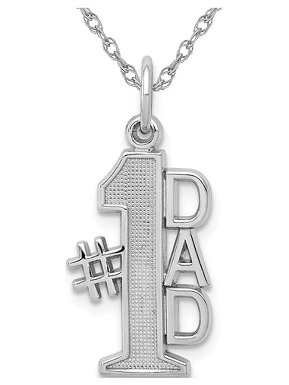 14K White Gold 1 DAD Charm Pendant Necklace with Chain