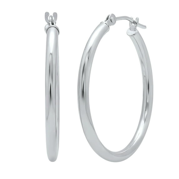 14K White Gold 1 inch Classic Round Hoop Earrings for Women