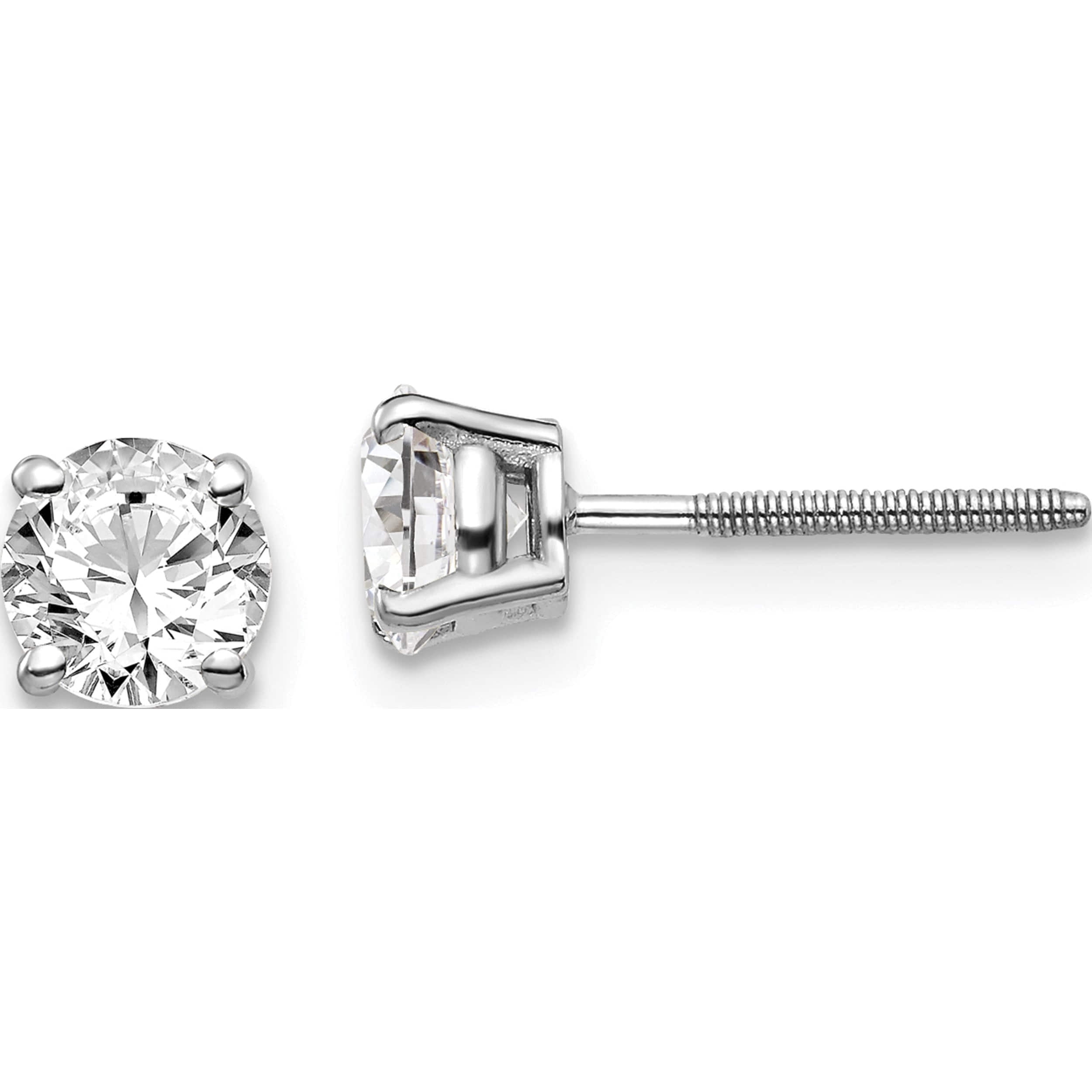 14K White Gold 14Kw 1.00Ct Si3 G-I Diamond Stud Thread On/Off Post Earrings (5 X 5) Made In United States st3-100w