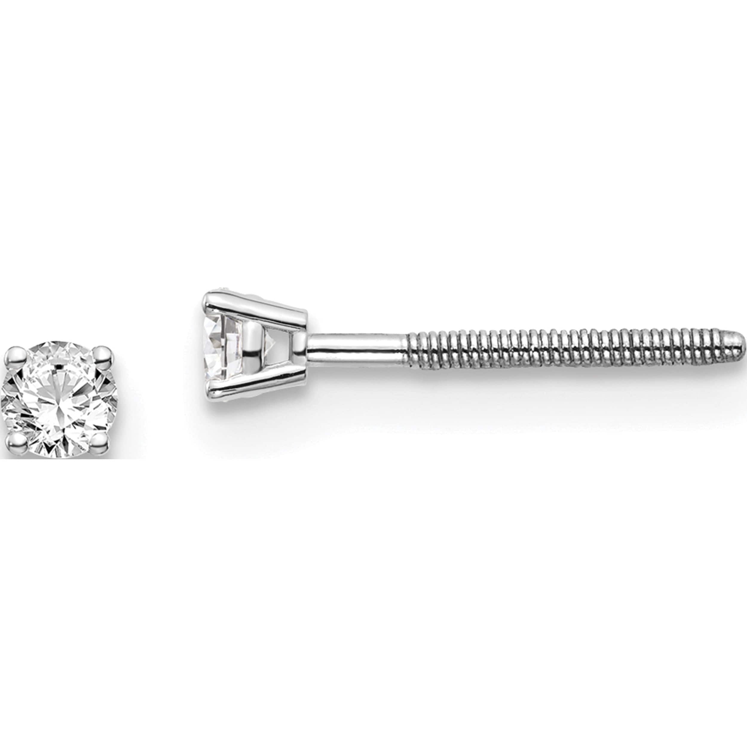 14K White Gold 14Kw .10Ct Si3 G-I Diamond Stud Thread On/Off Post Earrings (2.4 X 2.4) Made In United States st3-10w