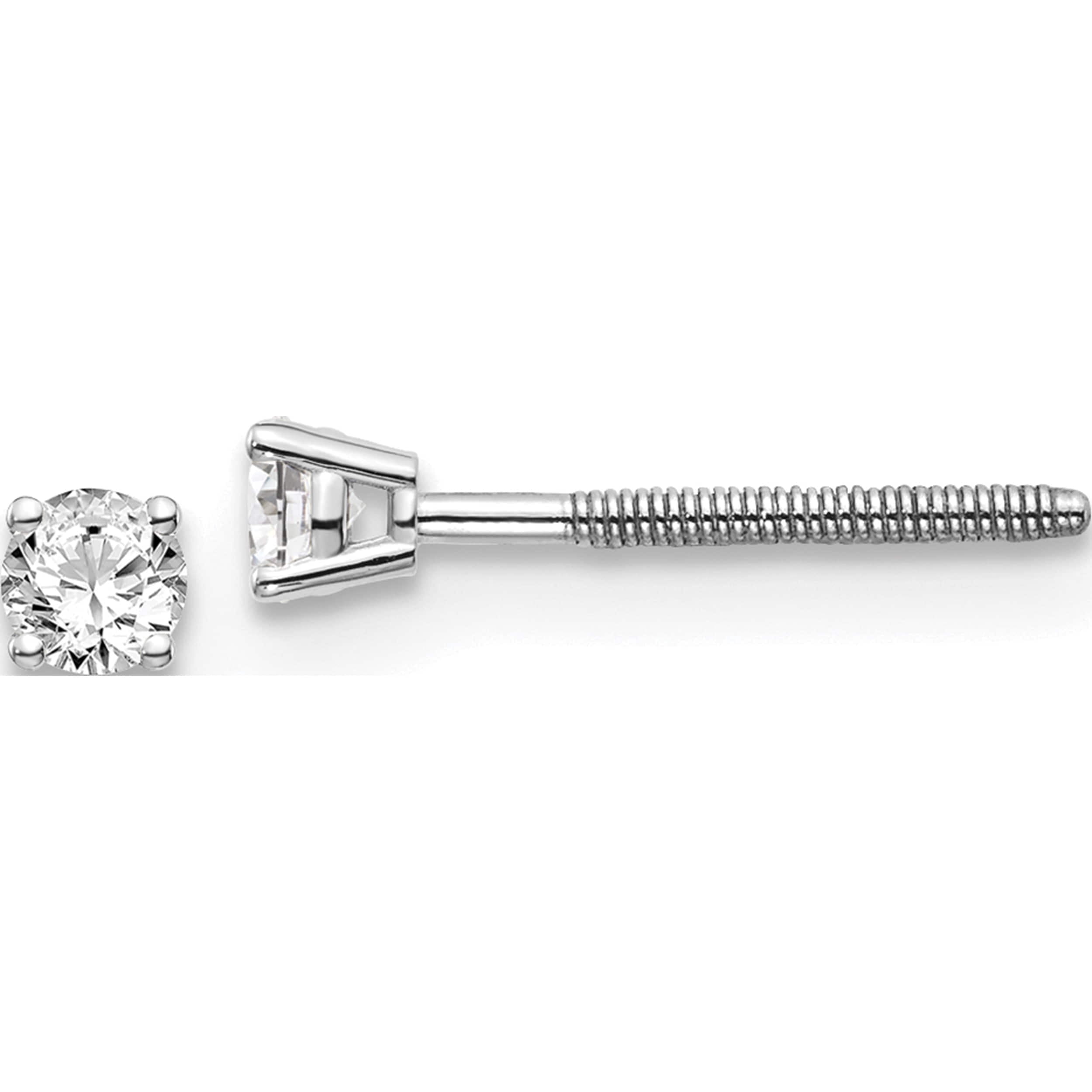 14K White Gold 14Kw .15Ct Si3 G-I Diamond Stud Thread On/Off Post Earrings (2.7 X 2.7) Made In United States st3-15w