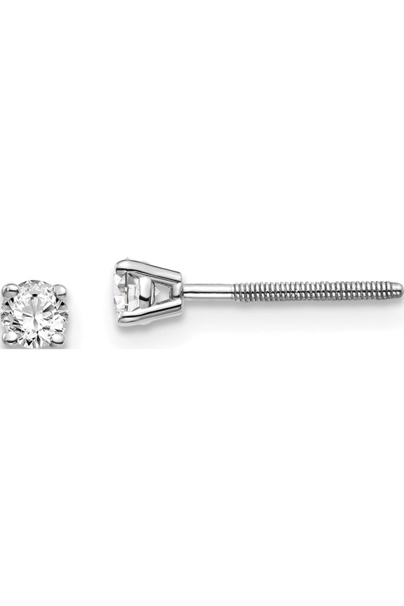 14K White Gold 14Kw .20Ct Si3 G-I Diamond Stud Thread On/Off Post Earrings (3 X 3) Made In United States st3-20w