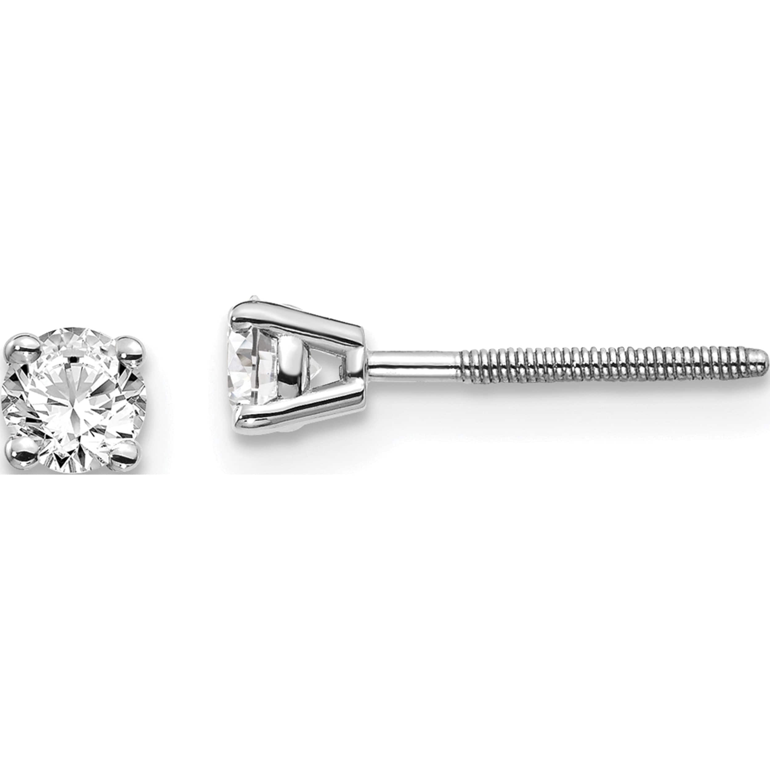 14K White Gold 14Kw .30Ct Si3 G-I Diamond Stud Thread On/Off Post Earrings (3.4 X 3.4) Made In United States st3-30w