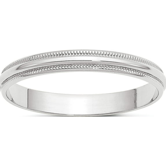 14K White Gold 14Kw 3mm Ltw Milgrain Half Round Band Size 8 Made In United States wml030-8