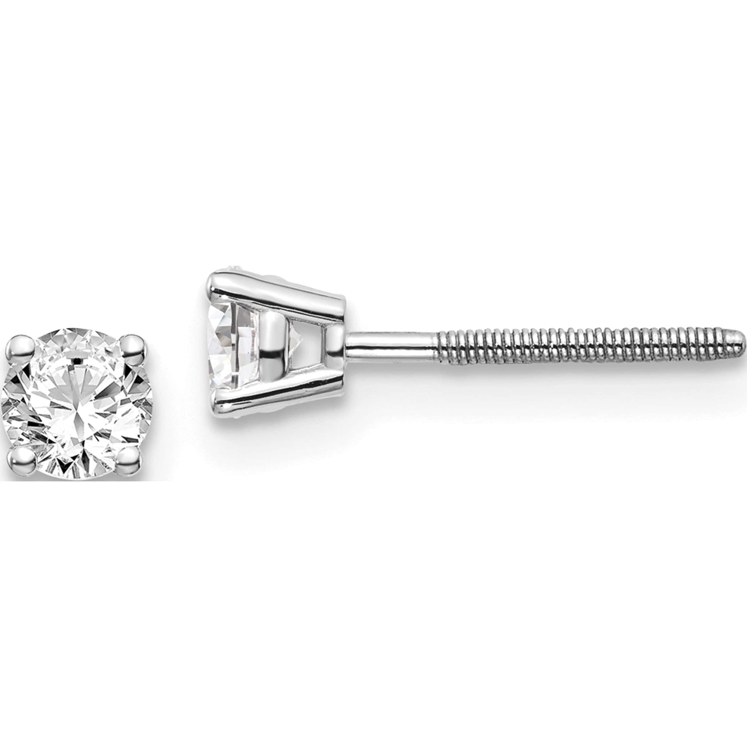 14K White Gold 14Kw .40Ct Si3 G-I Diamond Stud Thread On/Off Post Earrings (3.8 X 3.8) Made In United States st3-40w