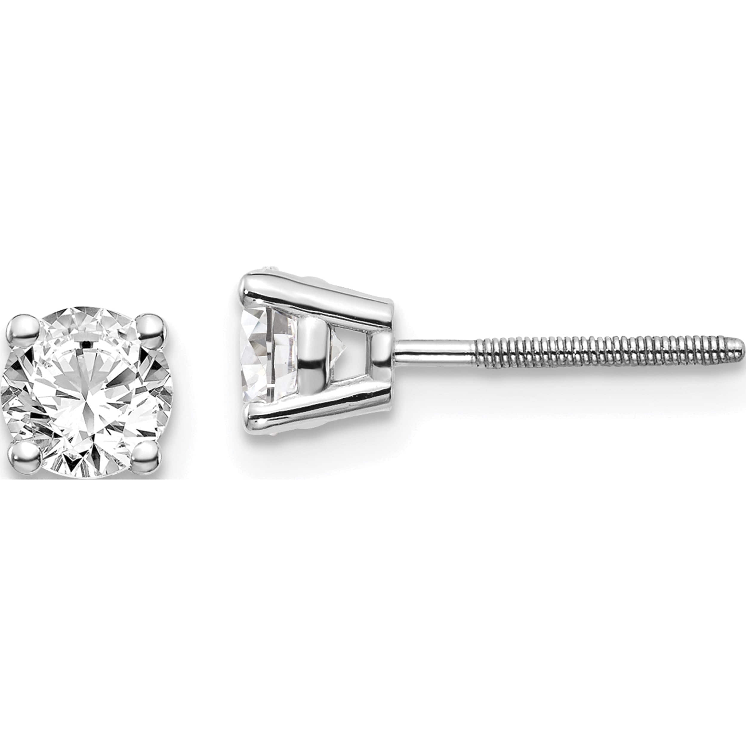 14K White Gold 14Kw .75Ct Si3 G-I Diamond Stud Thread On/Off Post Earrings (4.5 X 4.5) Made In United States st3-75w
