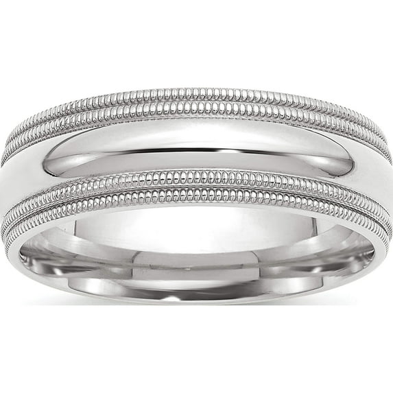 14K White Gold 14Kw 7mm Double Milgrain Comfort Fit Band Size 5 Made In United States wdmc070-5