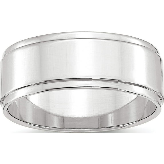 14K White Gold 14Kw 8mm Flat With Step Edge Band Size 10 Made In United States wfle080-10