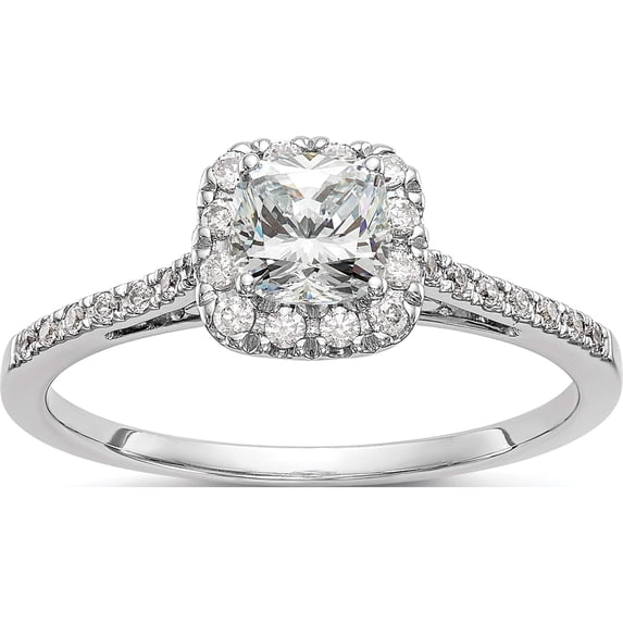 14K White Gold 14Kw Cushion Halo Diamond Semi-Mount Engagement Ring (Size 7) Made In India rm2045e-125-waa