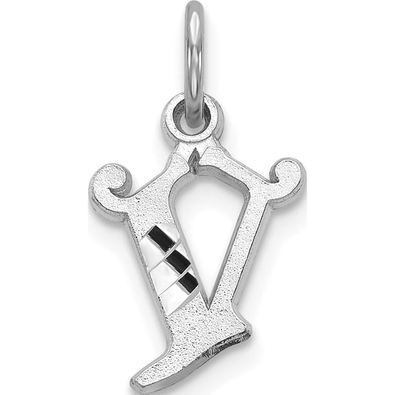 14K White Gold 14Kw Diamond-Cut Letter V Initial Charm Made In United States wch139-v