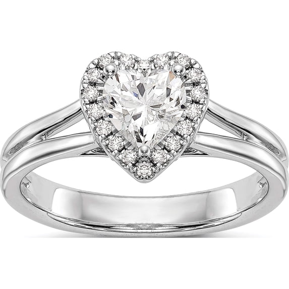 14K White Gold 14Kw Heart Halo Diamond Semi-Mount Split Shank Engagement Ring (Size 7) Made In India rm2056e-100-waa