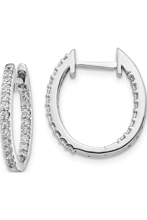 14K White Gold 14Kw Oro Spotlight Lab Grown Dia. Si+, H+, In/Out Hinged Hoop Earrings Made In India em5422-050-wlg