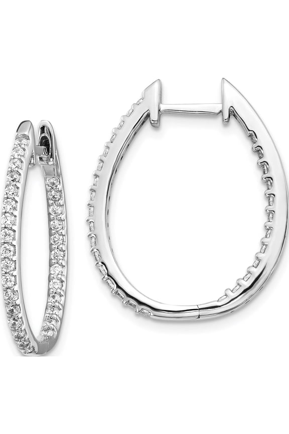 14K White Gold 14Kw Oro Spotlight Lab Grown Dia. Si+, H+, In/Out Hinged Hoop Earrings Made In India em5439-075-wlg