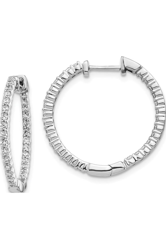 14K White Gold 14Kw Oro Spotlight Lab Grown Dia. Si+, H+, In & Out Hinged Hoop Earrings Made India em5431-062-wlg