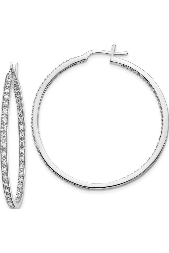 14K White Gold 14Kw Oro Spotlight Lab Grown Dia. Si+, H+, In/Out Hoop Earrings Made In India em5423-088-wlg