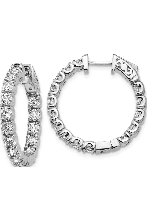 14K White Gold 14Kw Oro Spotlight Lab Grown Dia. Si+, H+, Round Hoop With Safety Clasp Earr Made In United States xe2016wlg