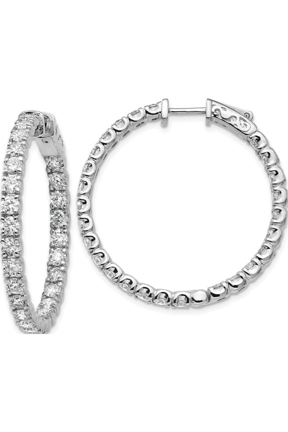 14K White Gold 14Kw Oro Spotlight Lab Grown Dia. Si+, H+, Round Hoop With Safety Clasp Earri Made In United States xe2017wlg