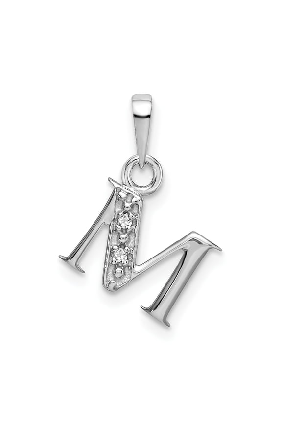 14K White Gold 14Kw Rhodium-Plated Diamond Letter M Initial Pendant Made In United States yc251m