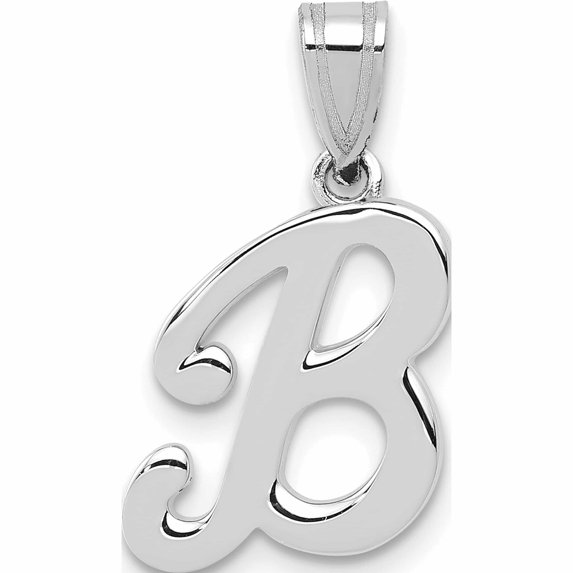 14K White Gold 14Kw Script Letter B Initial Pendant (15.38 X 11.72) Made In United States -Jewelry By Sweet Pea