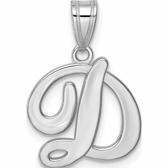 14K White Gold 14Kw Script Letter D Initial Pendant (14.95 X 13.11) Made In United States -Jewelry By Sweet Pea