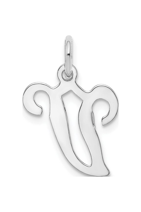 14KW White Gold Script Letter V Initial Charm