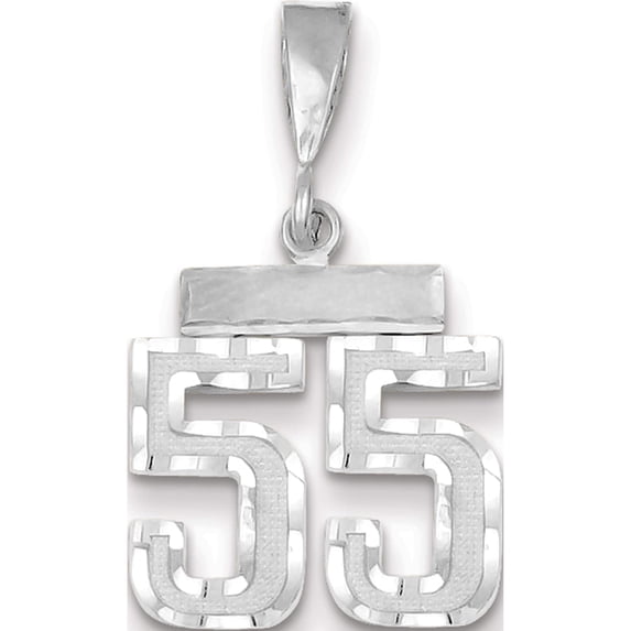 14K White Gold 14Kw Small Brushed Diamond-Cut Number 55 Charm Made In United States wsn55