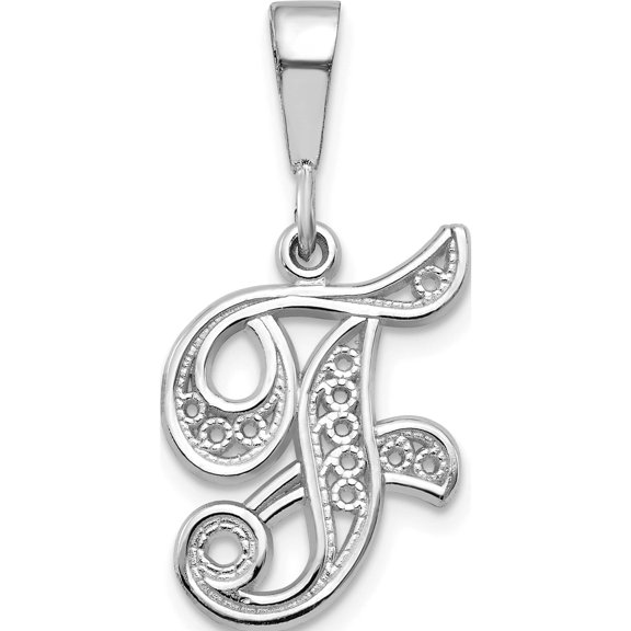 14K White Gold 14Kw Solid Polished Script Filigree Letter F Initial Pendant Made In United States d1281f