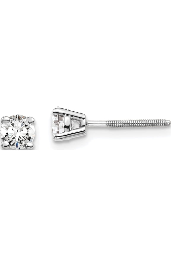 14K White Gold 14Kw True Origin Lab Grown Diamond 1/2Ctw Vs/Si, D E F, 4-Prong Screw Back (4 X 4) Made In United States em1016s-050-wld