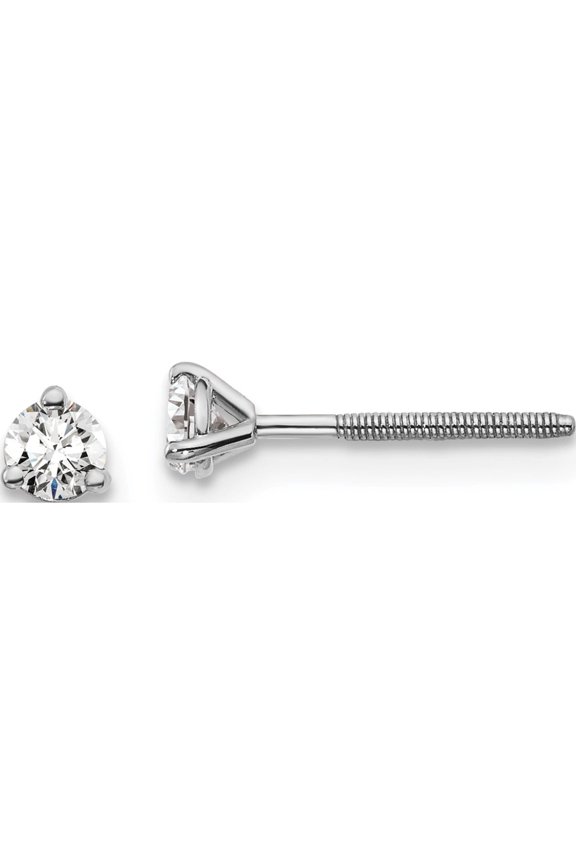 14K White Gold 14Kw True Origin Lab Grown Diamond 1/5Ctw Vs/Si, D E F, 3 Prong Screw Back Made In United States em1017s-020-wld