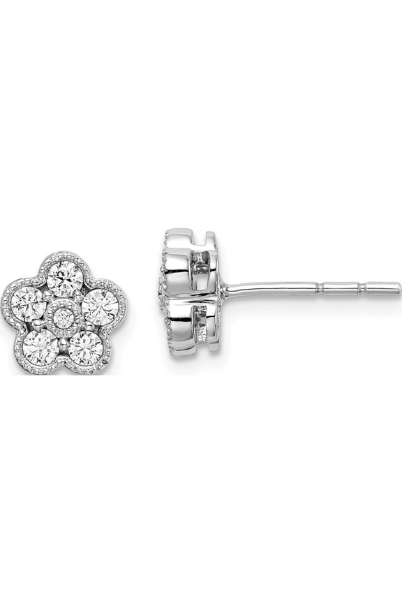 True Origin 14K White Gold 1/2 carat Lab Grown Diamond VS+ F+ Complete Floral Post Earrings