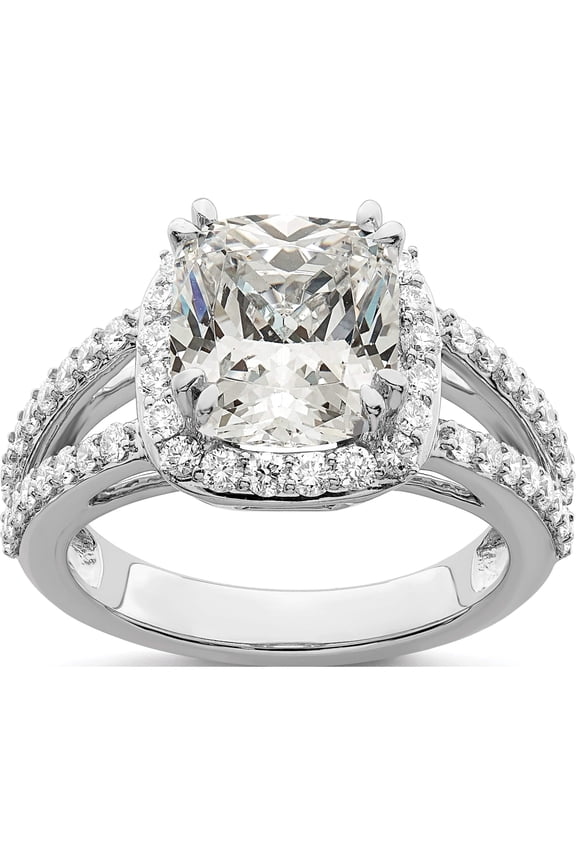 14K White Gold 14Kw True Origin Lab Grown Diamond Vs/Si, D E F, S/M Cushion Halo Eng. Rin (Size 7) Made In India rm2318e-200-wld