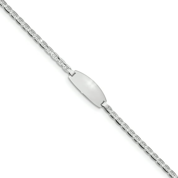 14K White Gold 14kw Oval ID Anchor Bracelet