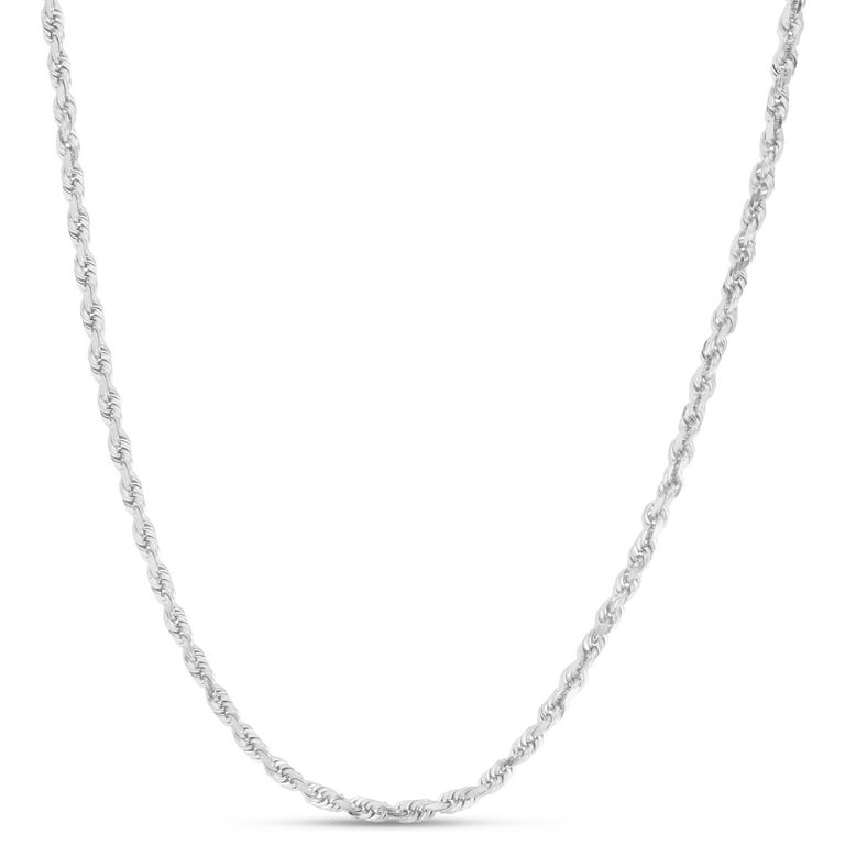 14K White Gold 16in Diamond-Cut Rope Chain with Lobster