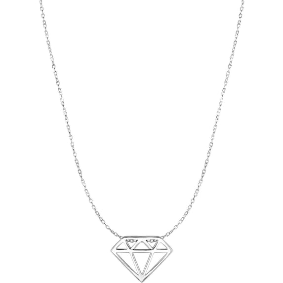 14K White Gold 17" Diamond Outline Necklace with Spring Ring Clasp. Chain