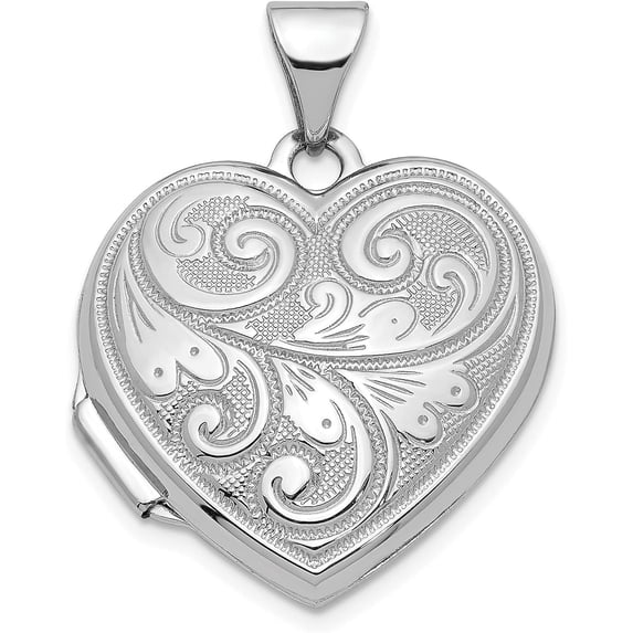 14K White Gold 19mm Heart Locket Pendant - 24mm