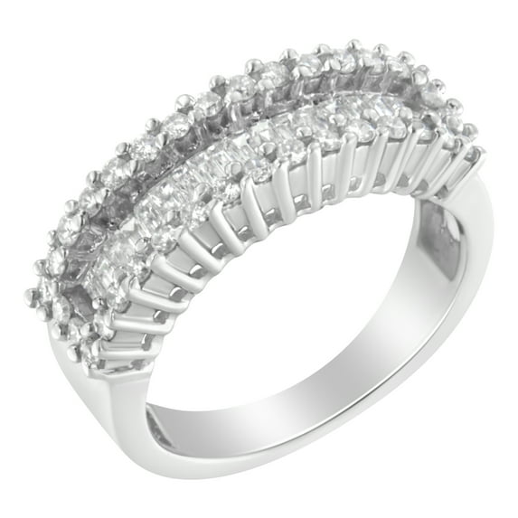 14K White Gold 1ct. TDW Round and Baguette Diamond Ring (SI1-SI2, H-I)