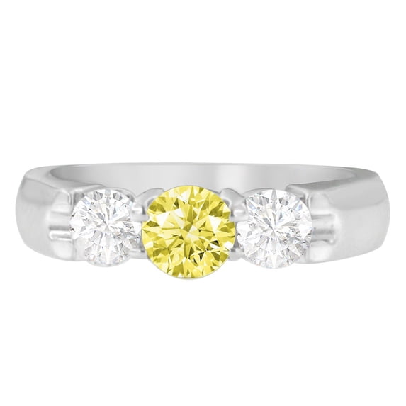 14K White Gold 1ct TDW Treated Yellow and White Diamond 3-Stone Ring (G-H, VS2-SI1)