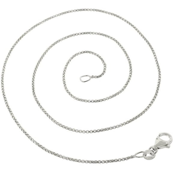 14K White Gold 1mm Round Box Chain, FREE Microfiber Cloth, Rolo Link Mens Womens Necklace, Giorgio Bergamo