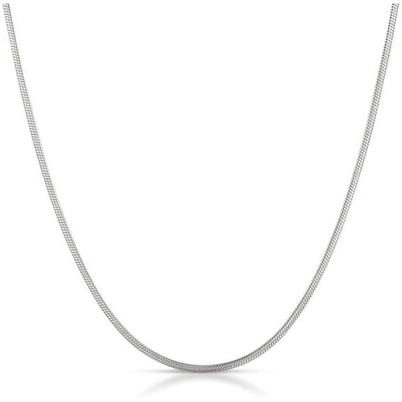 14K White Gold 1mm Round Snake Pendant Chain, FREE Microfiber Cloth, Shiny Link Mens Womens Necklace, Giorgio Bergamo 16