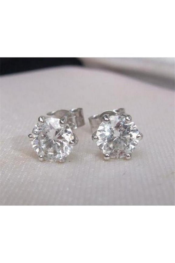 14K White Gold 2.00 CT Old Mine Cut Diamonds Stud Earrings