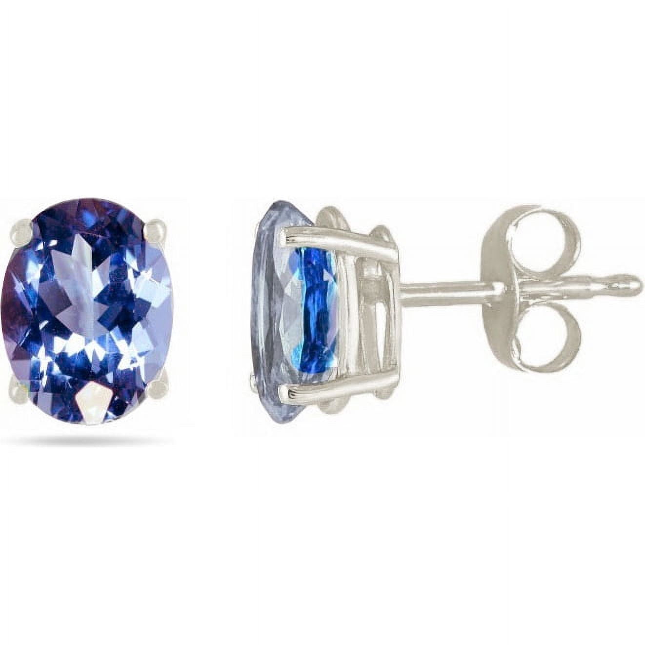14K White Gold 2.0Cttw Oval-Cut Genuine Gemstone Stud Earrings