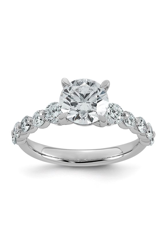 14K White Gold 2 1/3ct Certified Rd Ctr Lab Grown Diamond VS+ F+ w/ Round Sides Comp. Eng