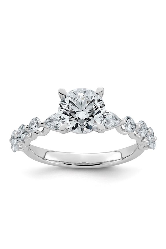 14K White Gold 2 1/4ct Cert. Rd Ctr Lab Grown Diamond VS+ F+ w/ Rd & Pear Sides Comp. Eng