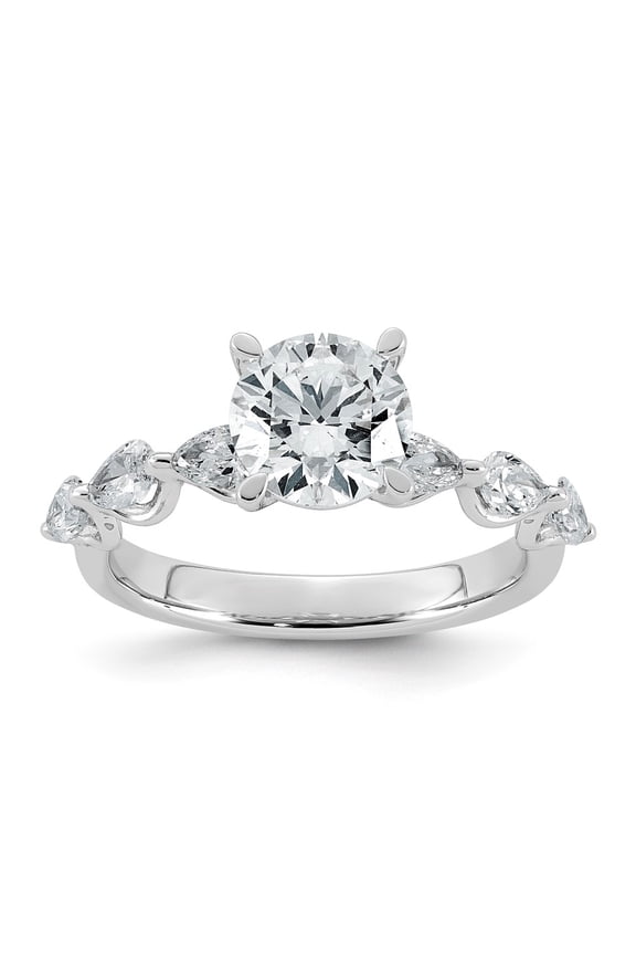 14K White Gold 2 1/5ct Certified Rd Ctr Lab Grown Diamond VS+ F+ w/ Pear Sides Comp. Eng.