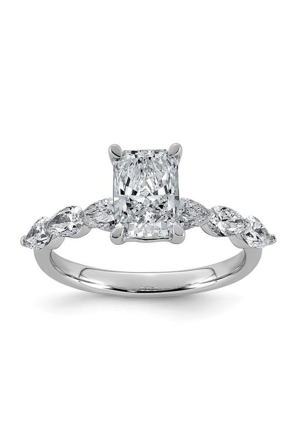 14K White Gold 2 1/8ct Cert. Radiant Ctr Lab Grown Diamond VS+ F+ w/ Pear Sides Comp. Eng